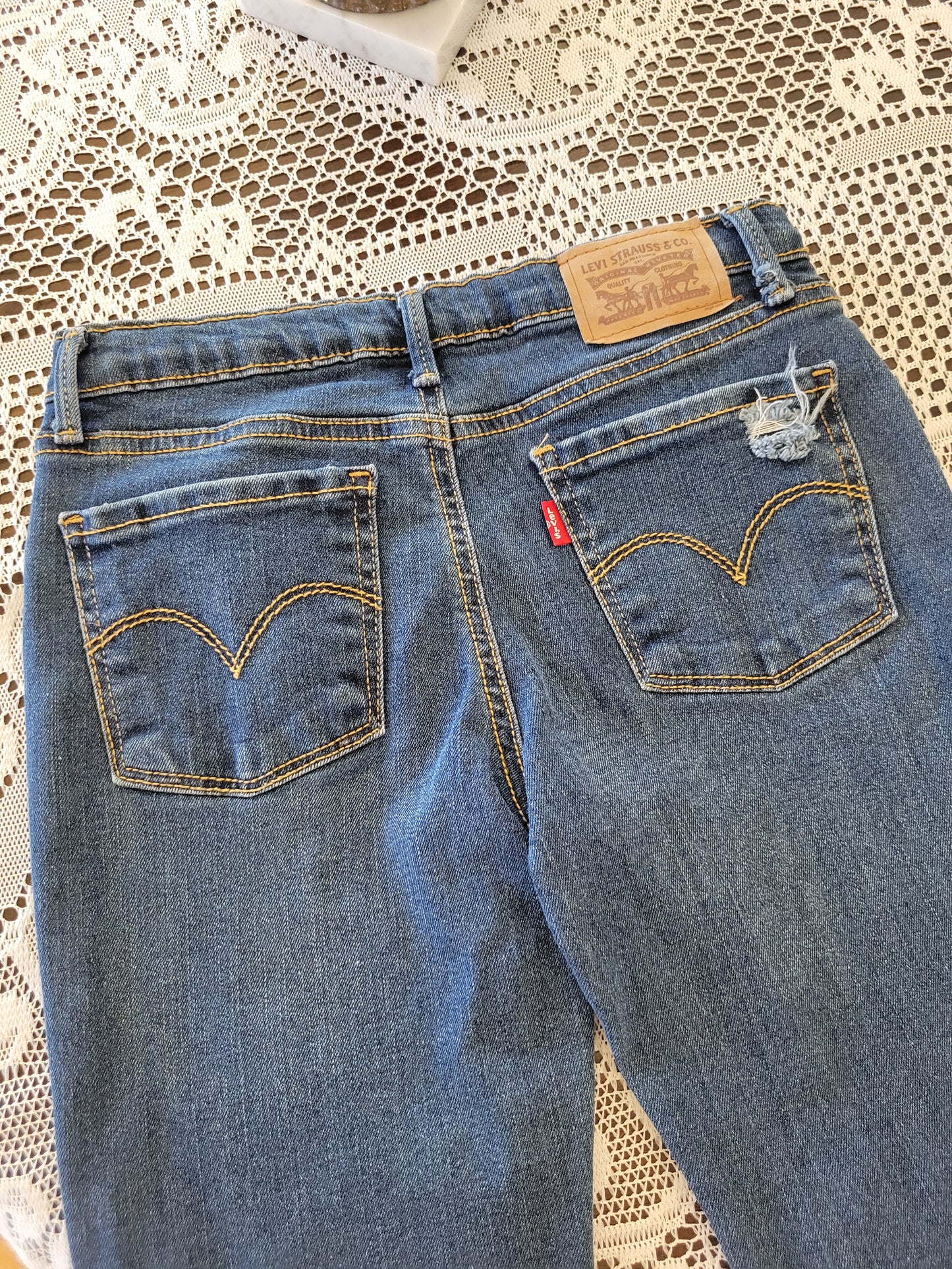 Upcycled Denin Jeans with Hearts, Flowers & Birds