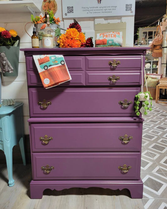 Restored Maple Chest of Drawers in Black Cherry