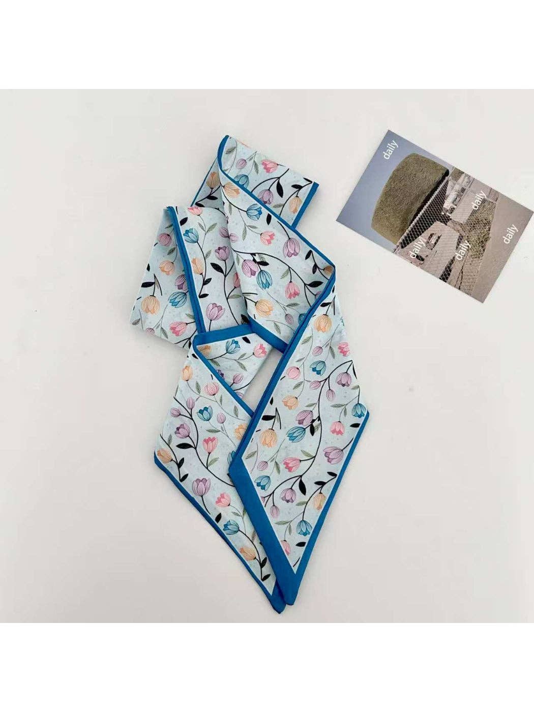 Scarvii - Tulip Floral Print Skinny Scarf: Orange