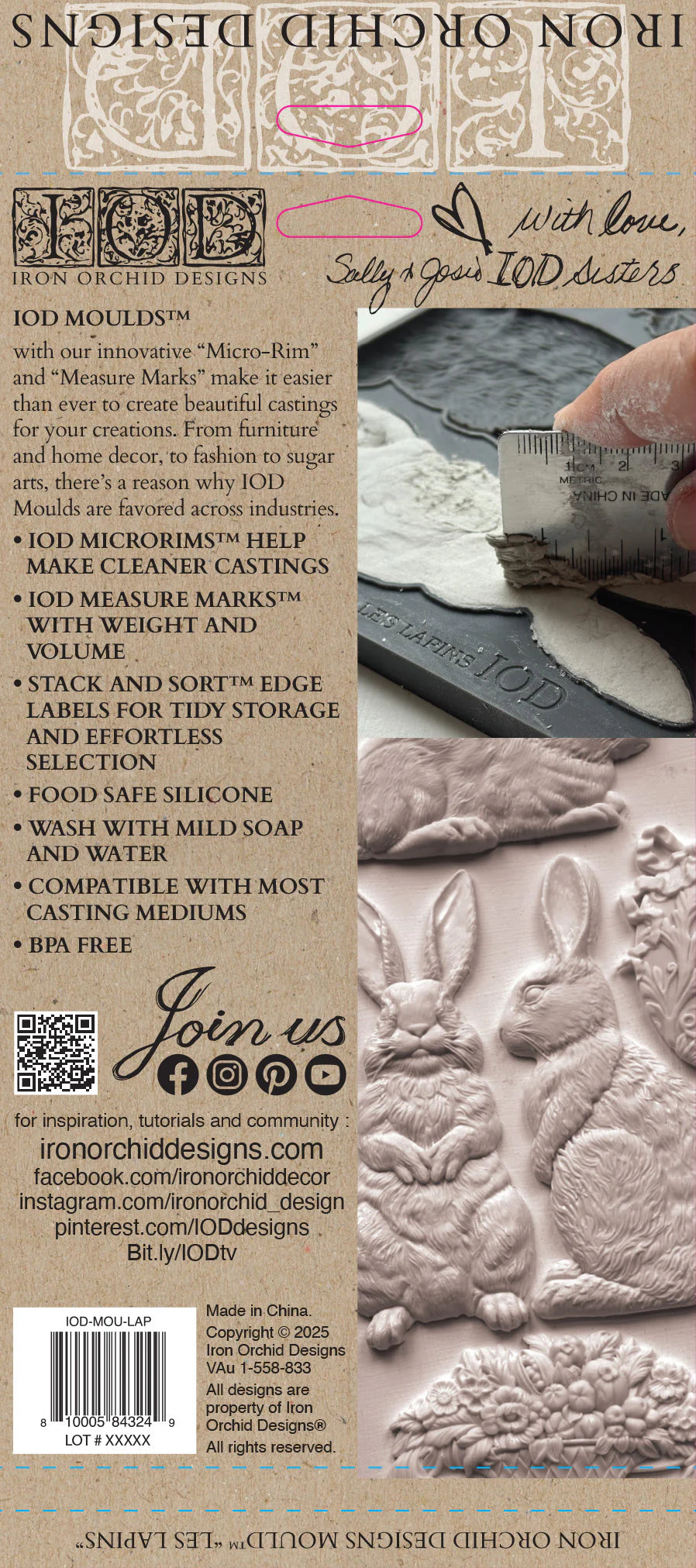 Iron Orchid Designs mold packaging with rabbit design and branding details.