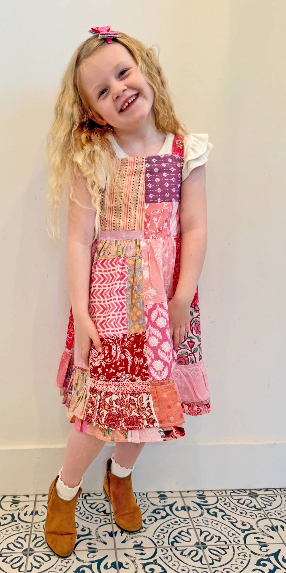 Ruffle Hem Patchwork Dress