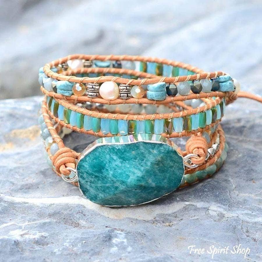 Natural Calming Amazonite Bead Wrap Bracelet