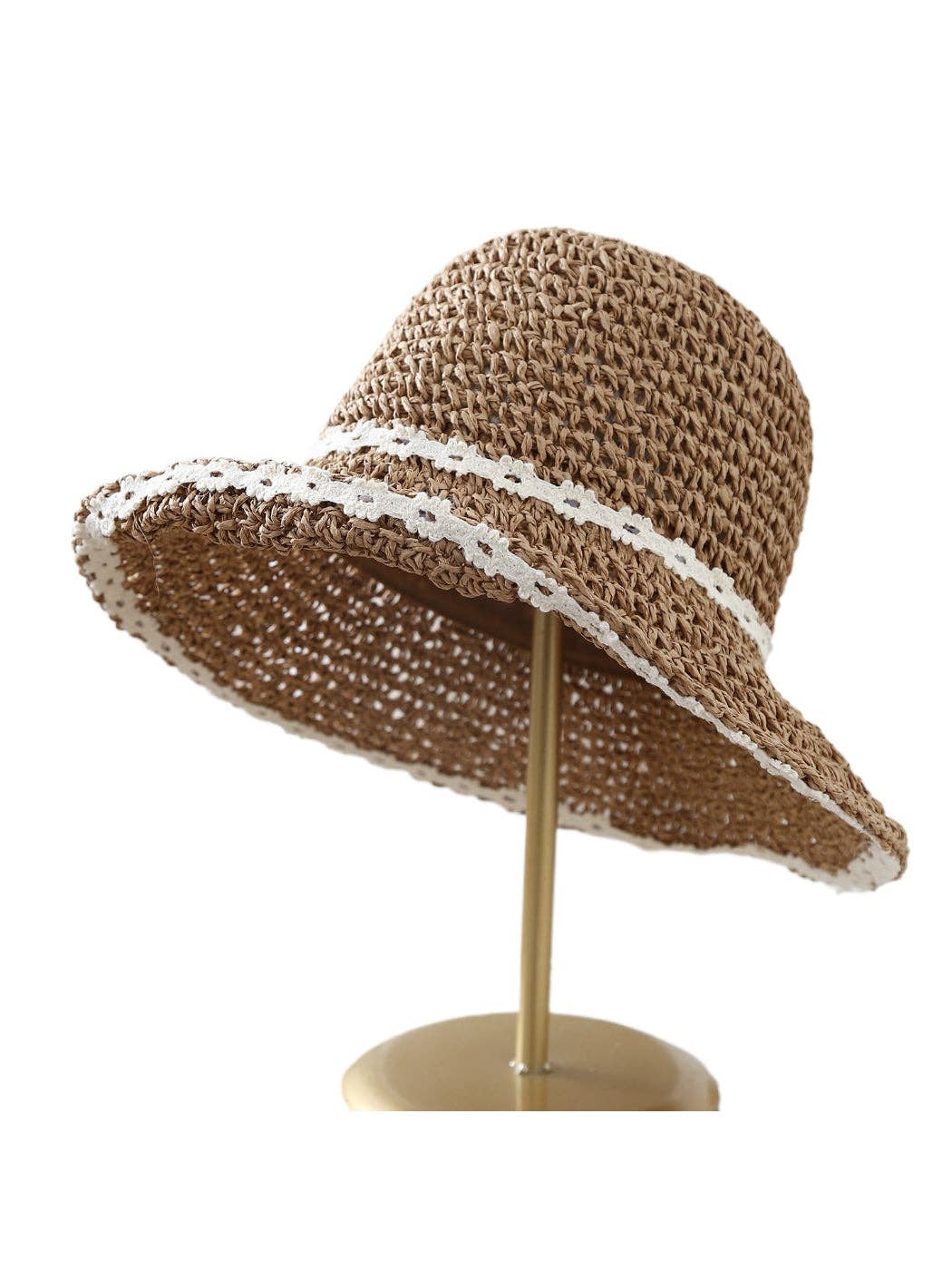 Haila - Soft Straw Look Lace Edge Bucket Hat: Khaki