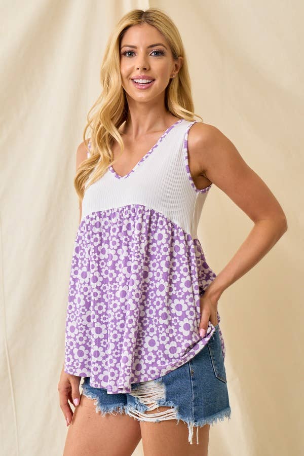 Jennifer's Floral Top: LAVENDER / XL