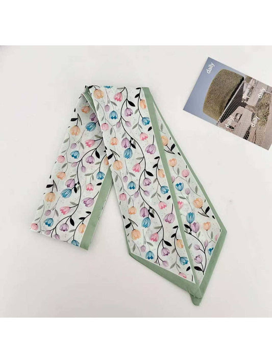 Scarvii - Tulip Floral Print Skinny Scarf: Green