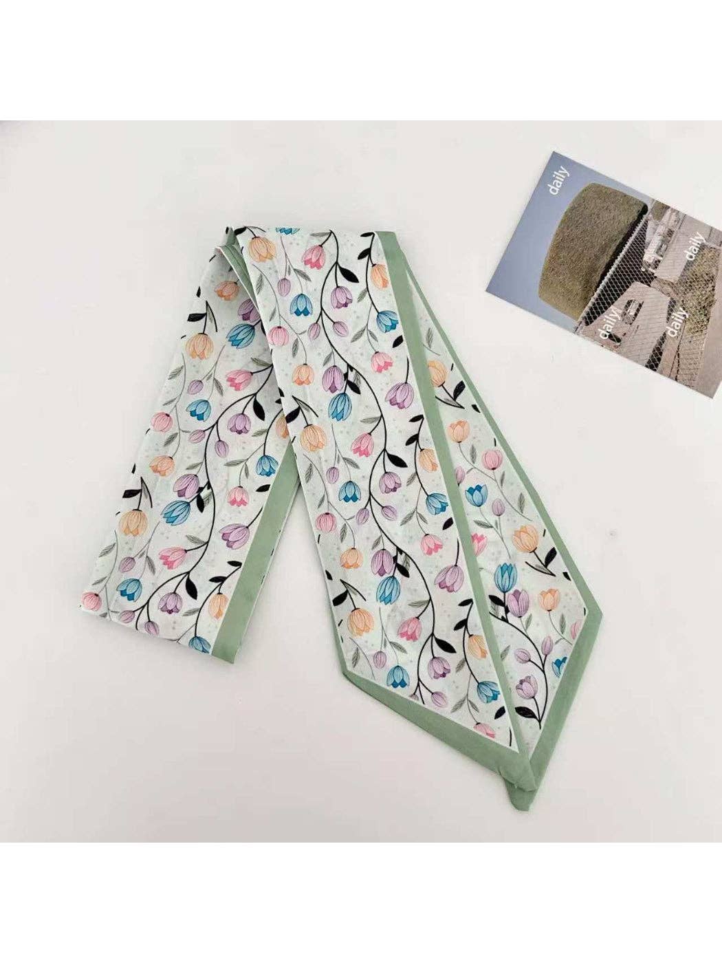 Scarvii - Tulip Floral Print Skinny Scarf: Orange