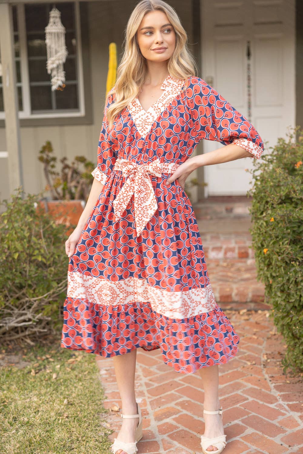 Mixed Print Waist Tie Dress