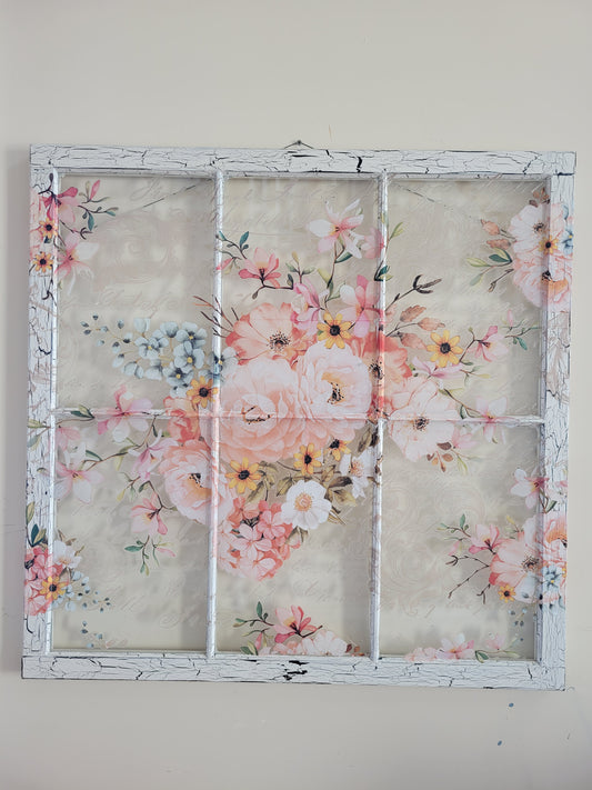Large Floral 6 pane Vintage Window