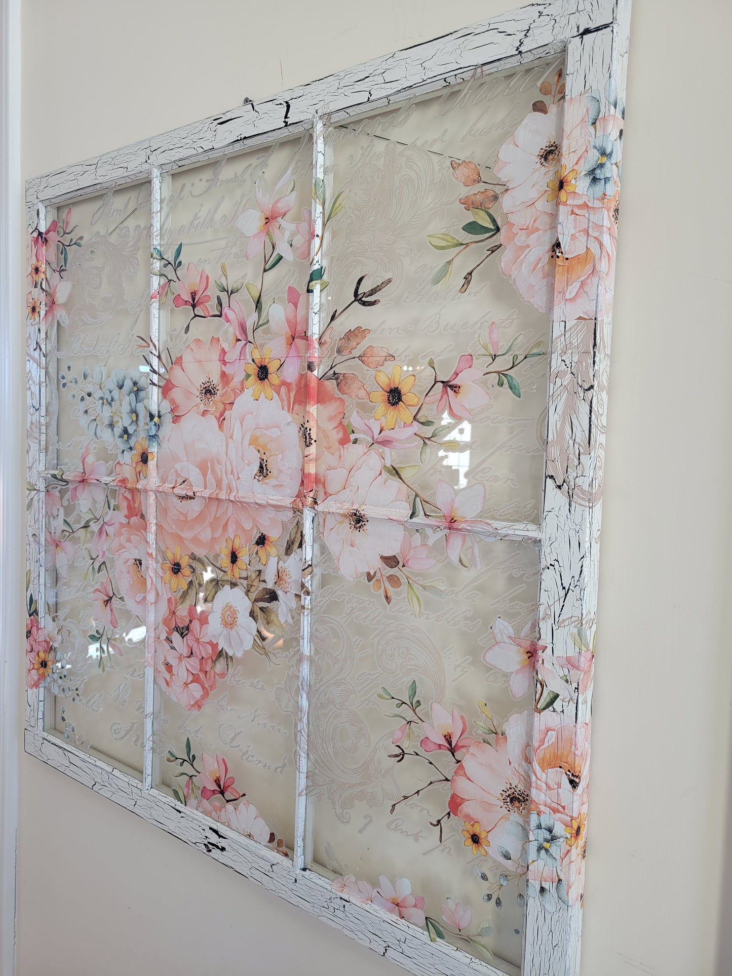 Large Floral 6 pane Vintage Window