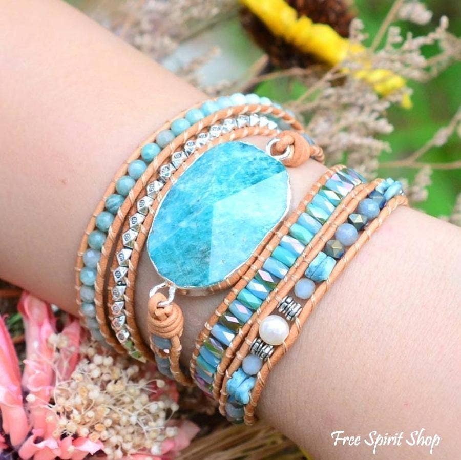 Natural Calming Amazonite Bead Wrap Bracelet