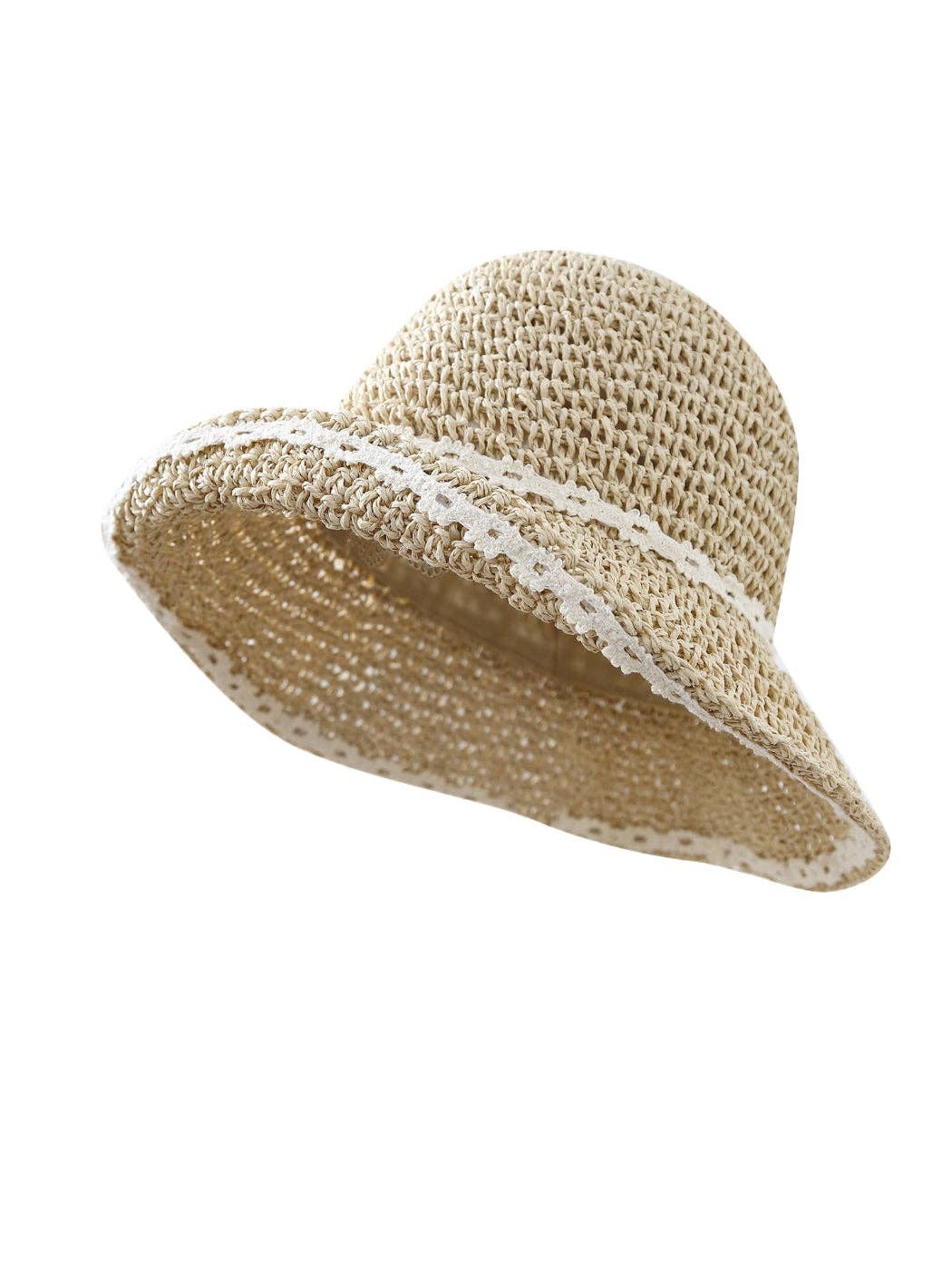 Haila - Soft Straw Look Lace Edge Bucket Hat: Khaki
