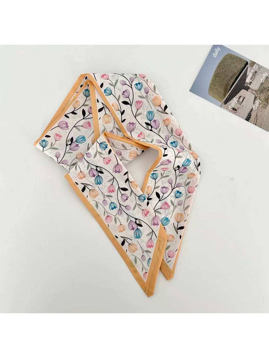 Scarvii - Tulip Floral Print Skinny Scarf: Orange