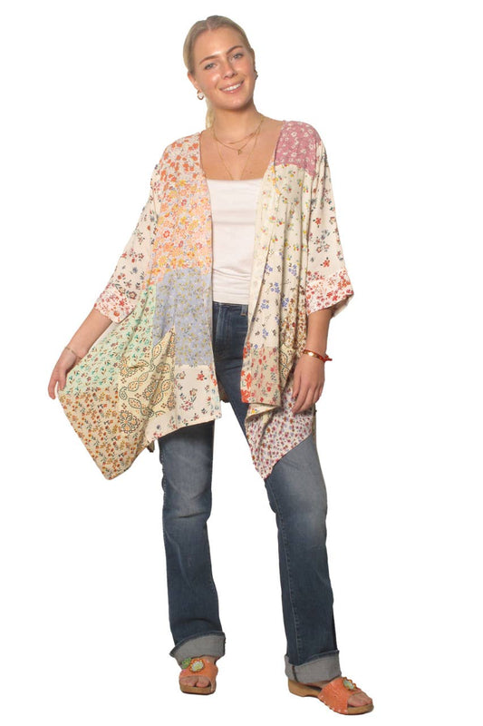 Kimono in Patchwork Rayon: Ivory / S