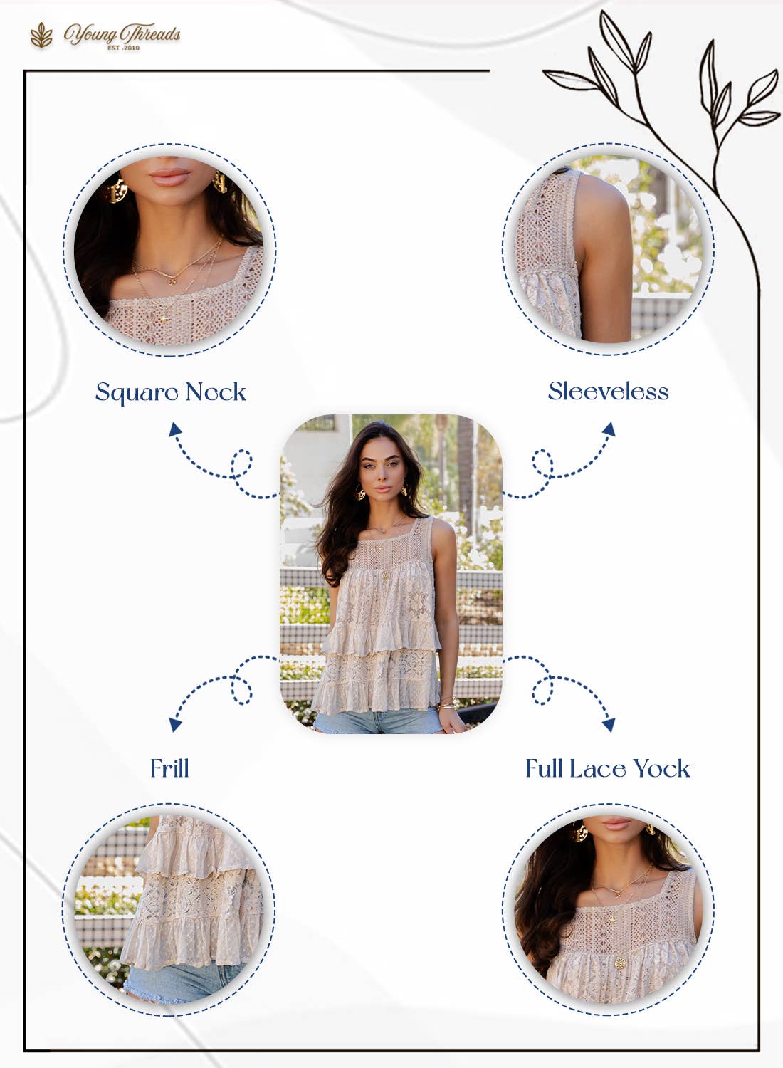 Desert Dream Moonlight Tiered Lace Ruffle Ranch Top