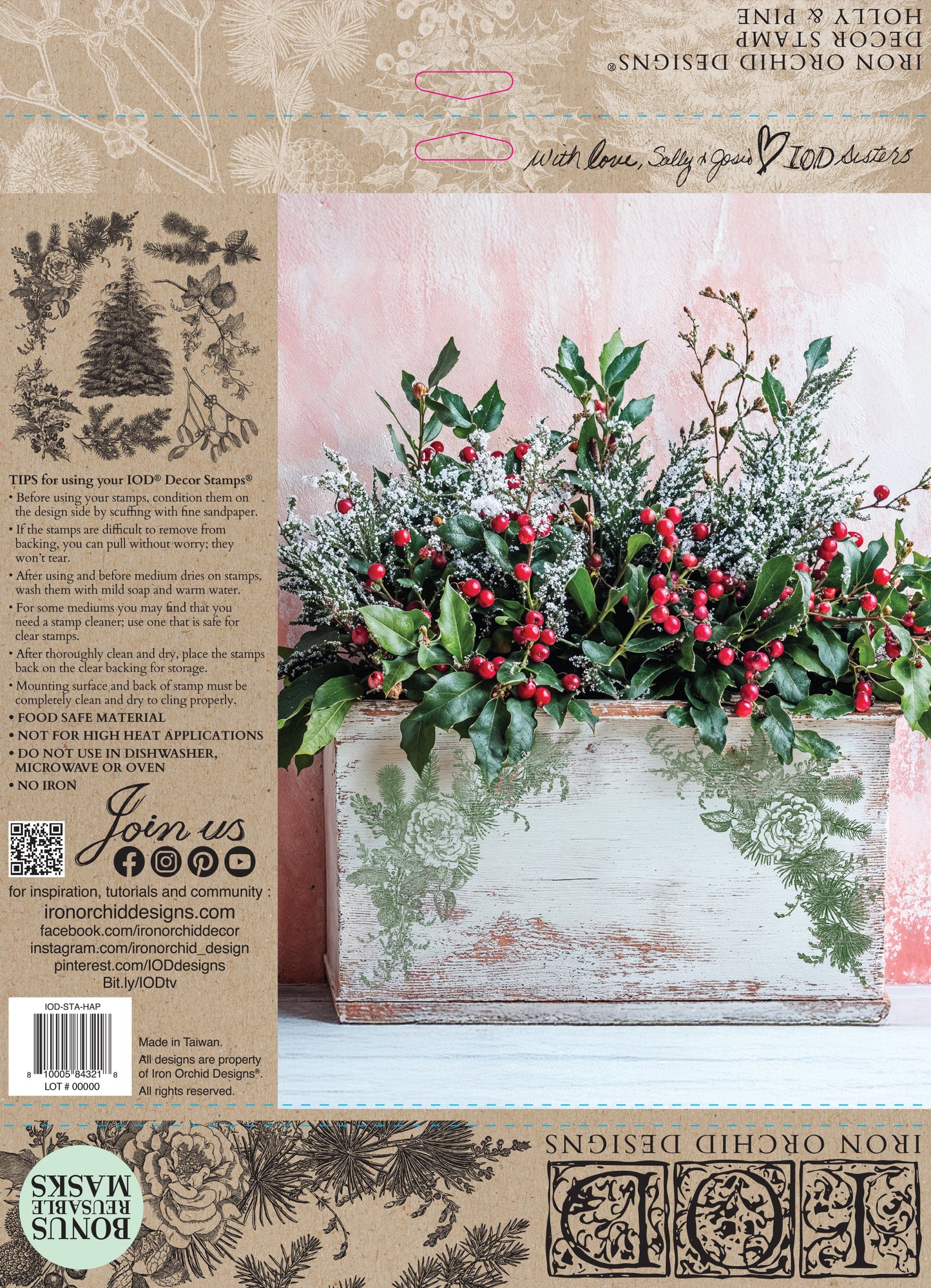 Holly and Pine 12x12 IOD Stamp