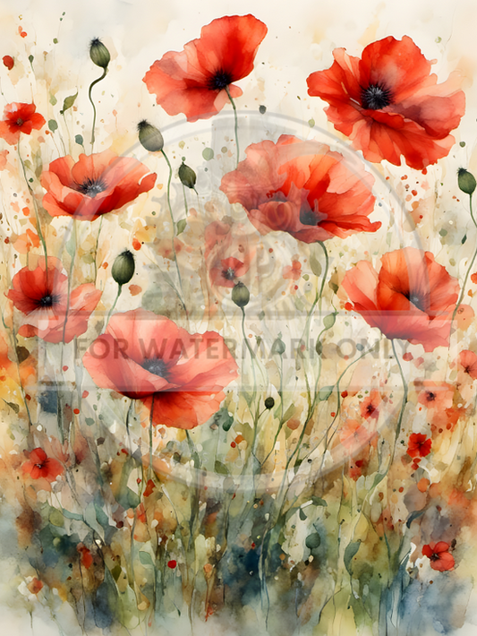A4 Watercolor Poppies Rice Paper