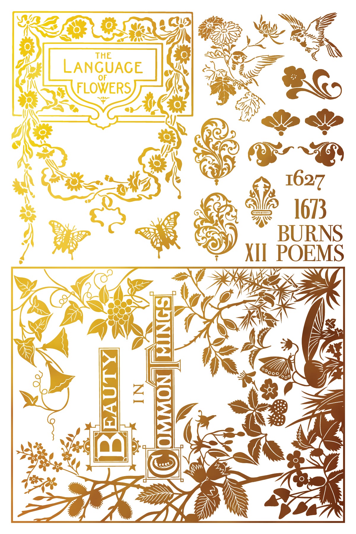 Decorative design with floral elements and text on a white background