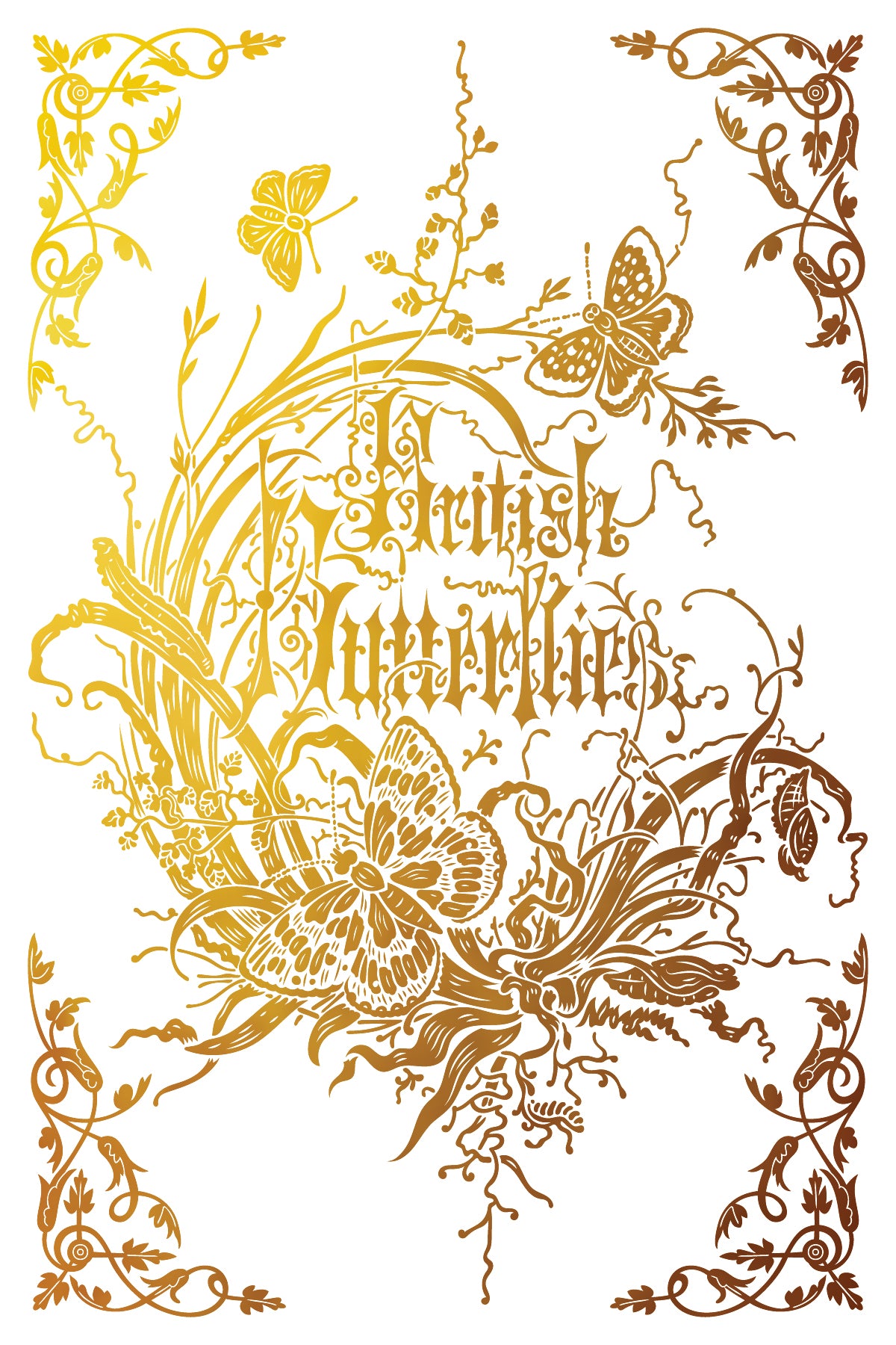 Decorative book cover with butterflies and intricate designs on a white background