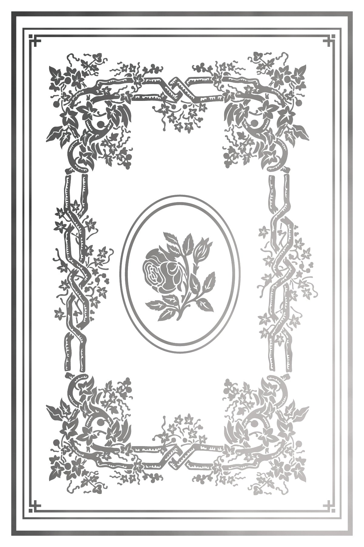 Decorative floral frame with a central rose design on a white background
