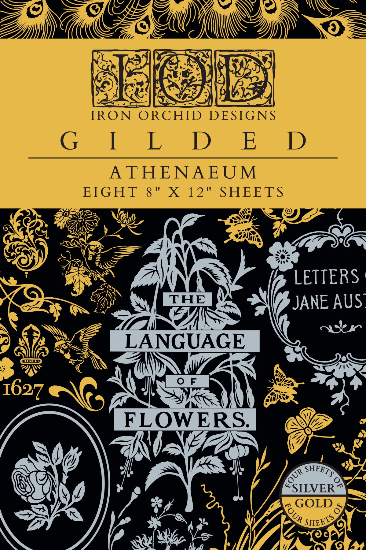 Gilded Athenaeum notebook with decorative design and text on a black and gold background