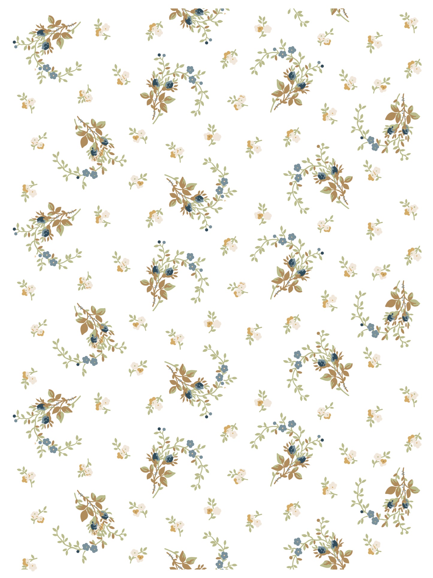 Floral pattern with small flowers and leaves on a white background