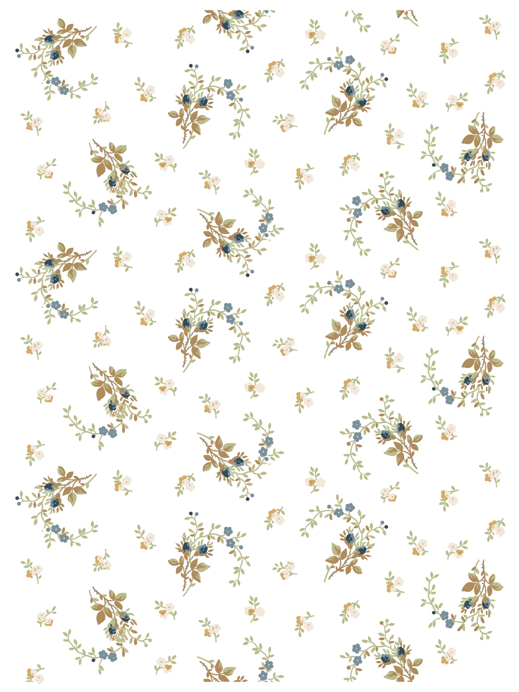 Floral pattern with small flowers and leaves on a white background