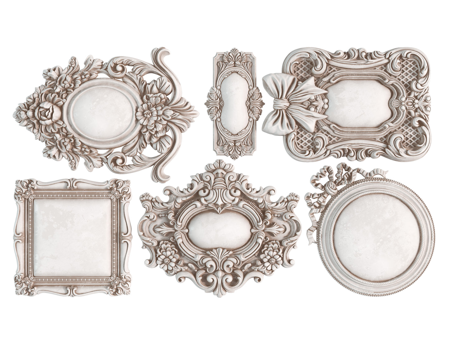 Set of decorative picture frames on a white background