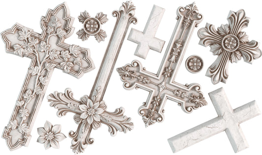 Decorative crosses with intricate designs on a white background