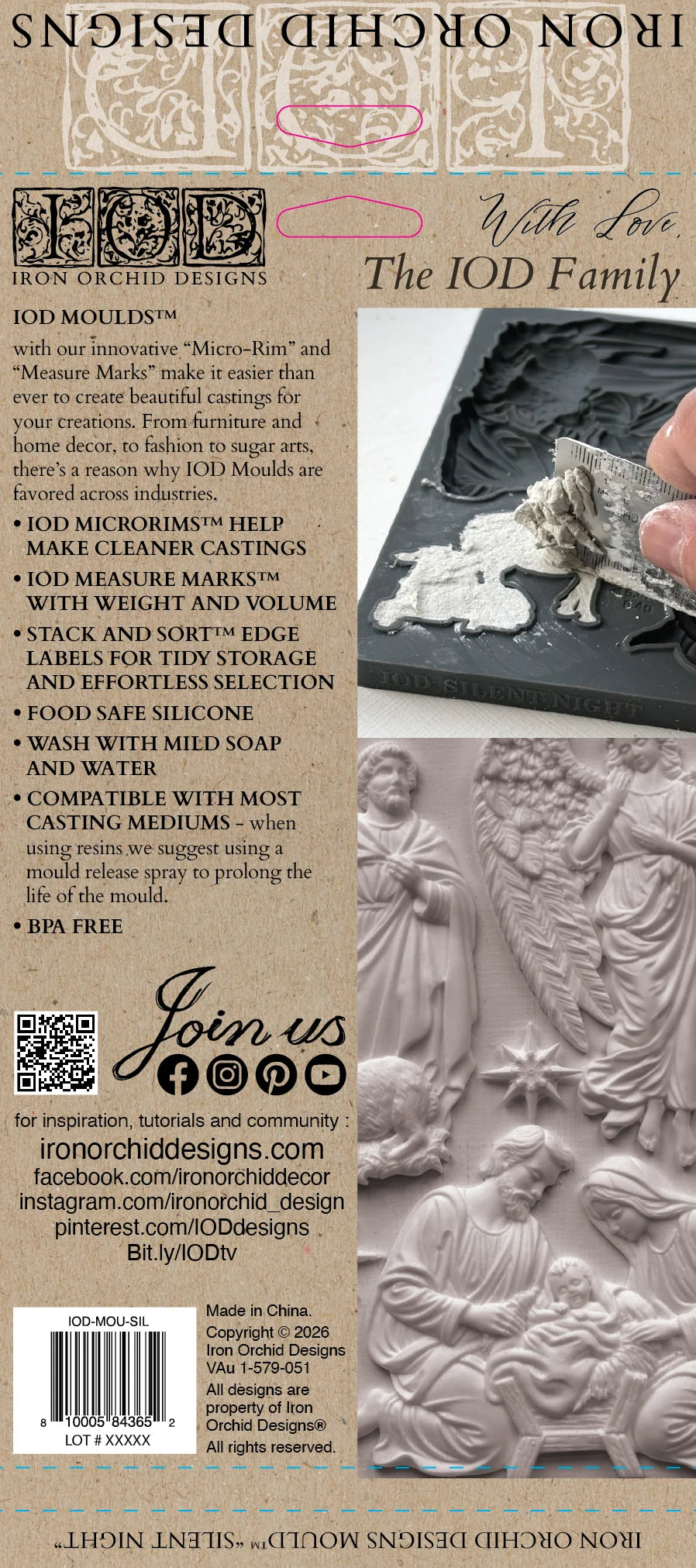 Back of a Jod Moulds 'The Iod Family' cast resin sculpture kit box, featuring product information, barcode, and a photo of the detailed white cast resin sculpture.