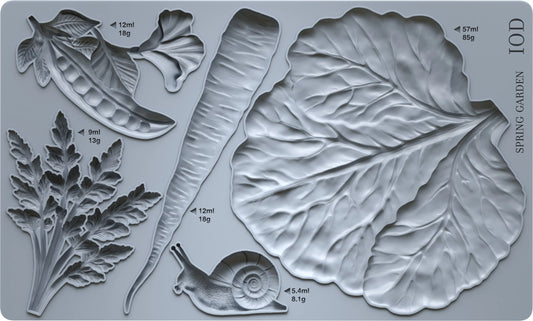 Mold with vegetable and leaf designs on a gray background