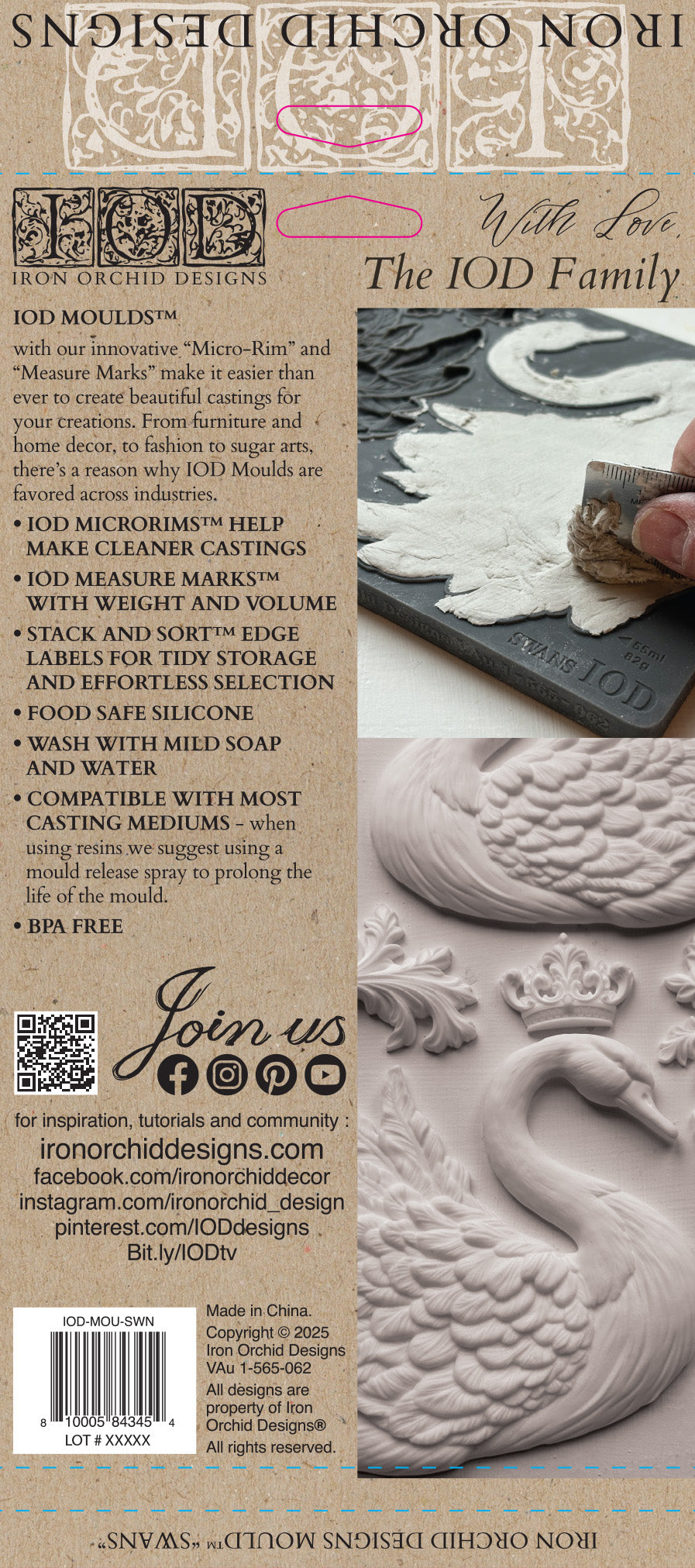 Promotional flyer for Iron Orchid Designs with product images and branding details.