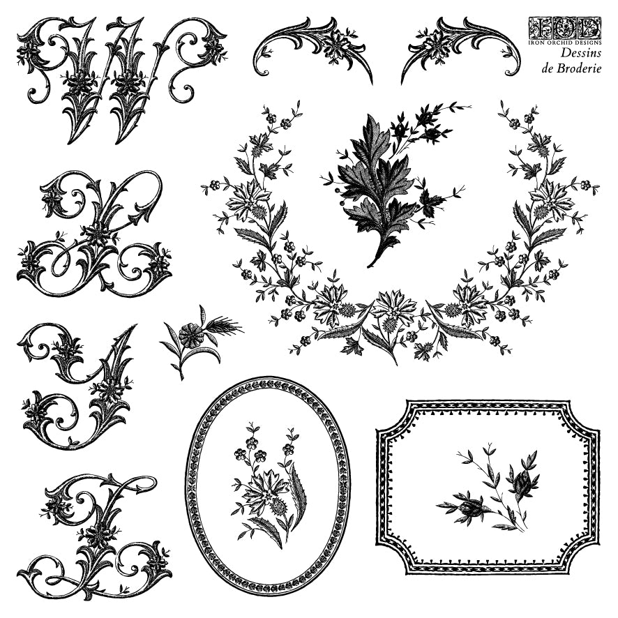 Collection of black floral and decorative elements on a white background