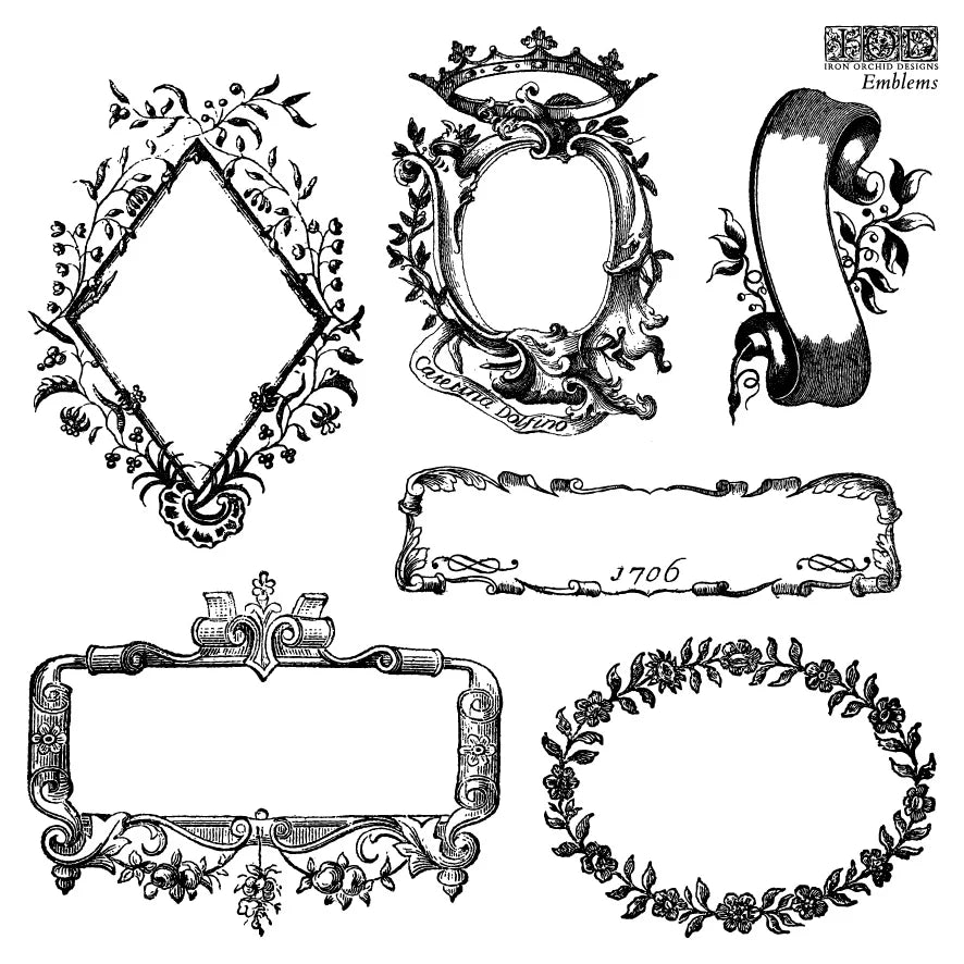 Set of decorative vintage frames and emblems on a white background