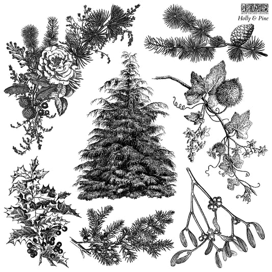 Holly and Pine 12x12 IOD Stamp