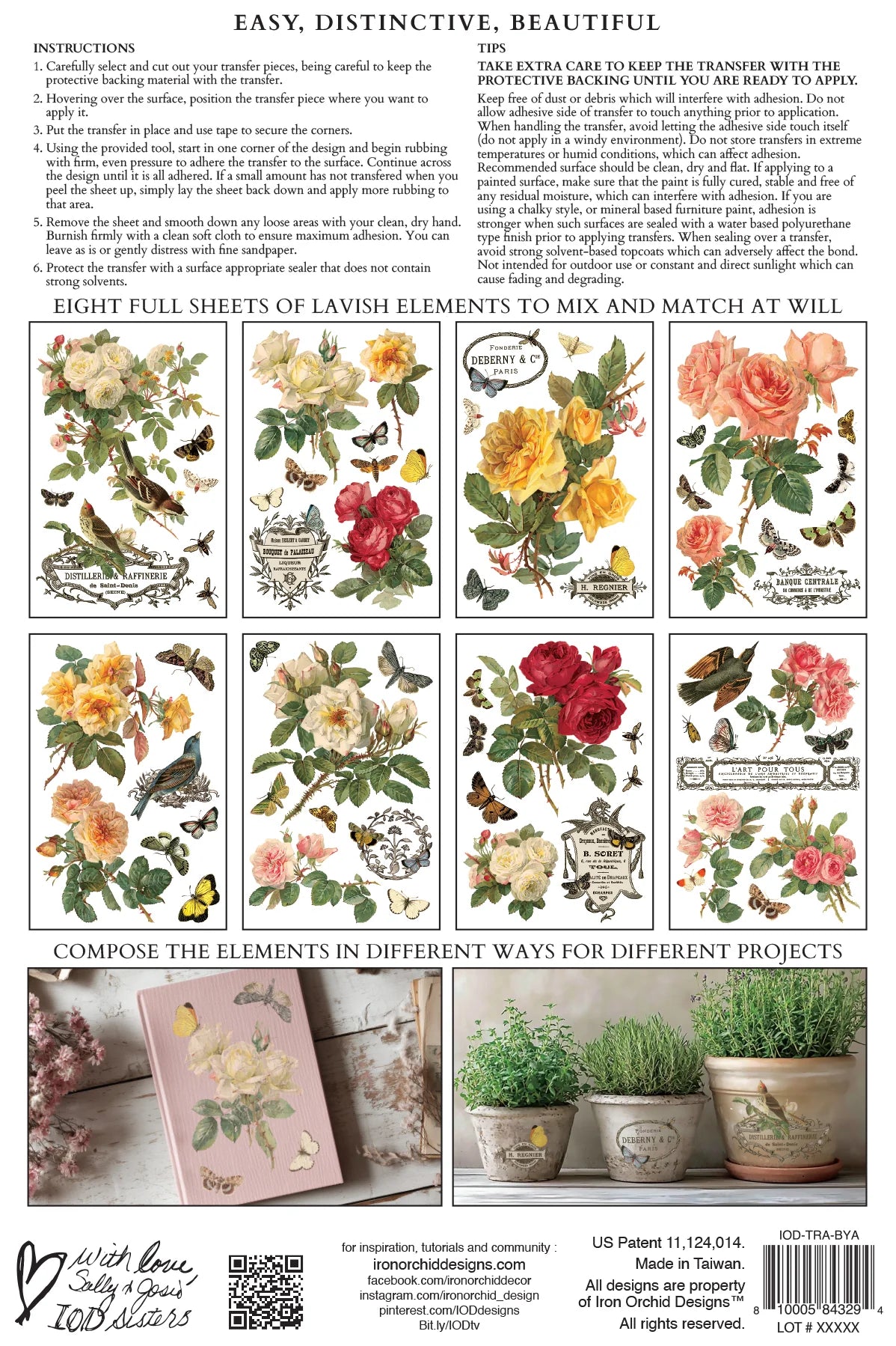 Floral design sheets with various arrangements on a white background