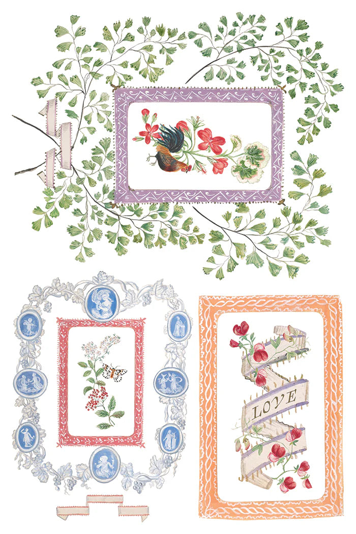 Decorative frames with floral and botanical designs on a white background