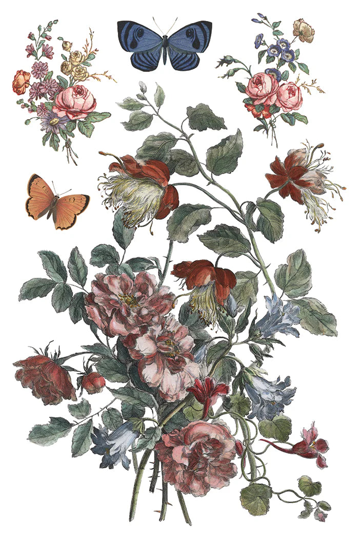 Illustration of flowers and butterflies on a white background