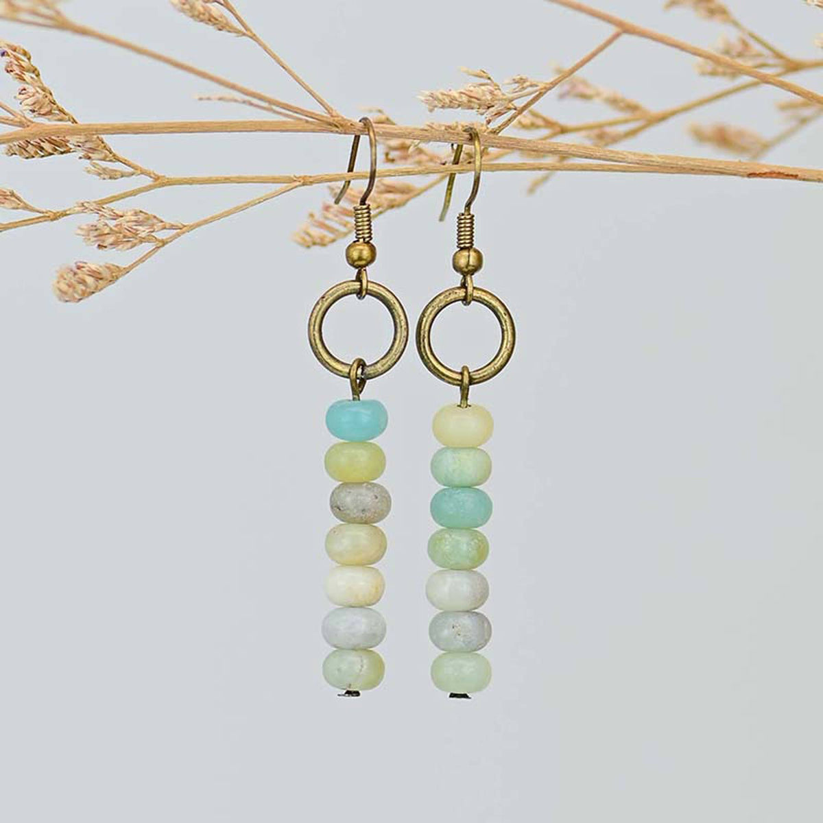 Natural Amazonite Circle Earrings