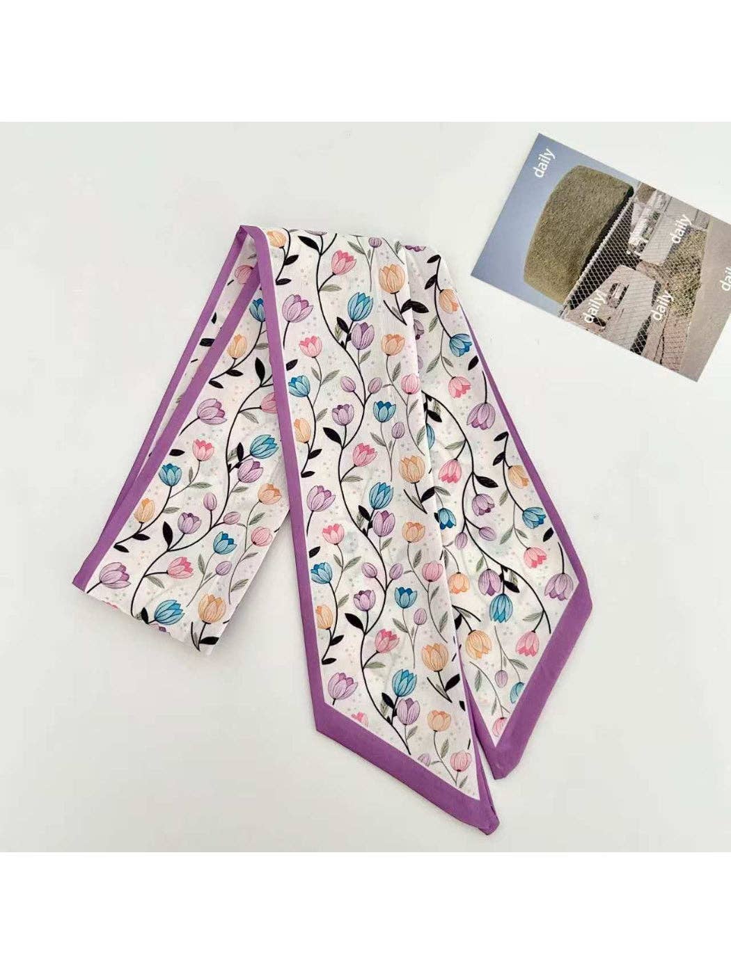 Scarvii - Tulip Floral Print Skinny Scarf: Orange