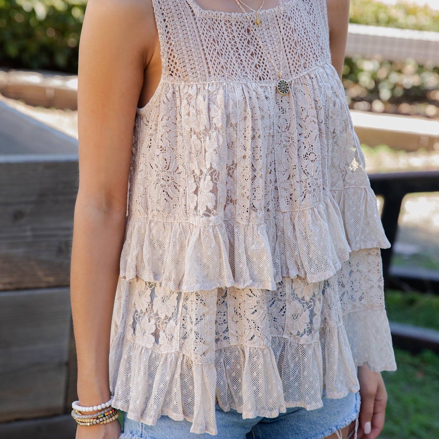 Desert Dream Moonlight Tiered Lace Ruffle Ranch Top