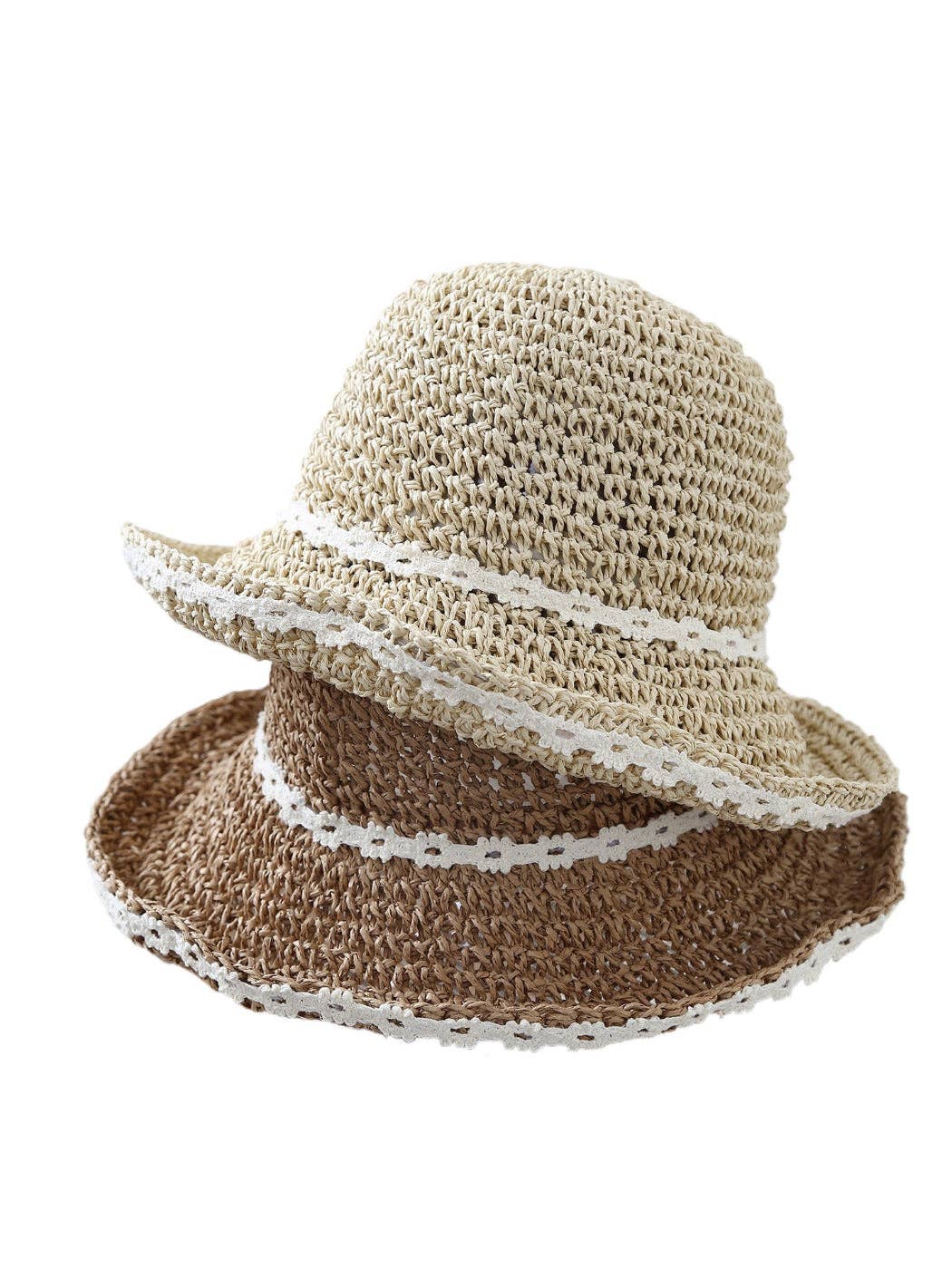 Haila - Soft Straw Look Lace Edge Bucket Hat: Khaki
