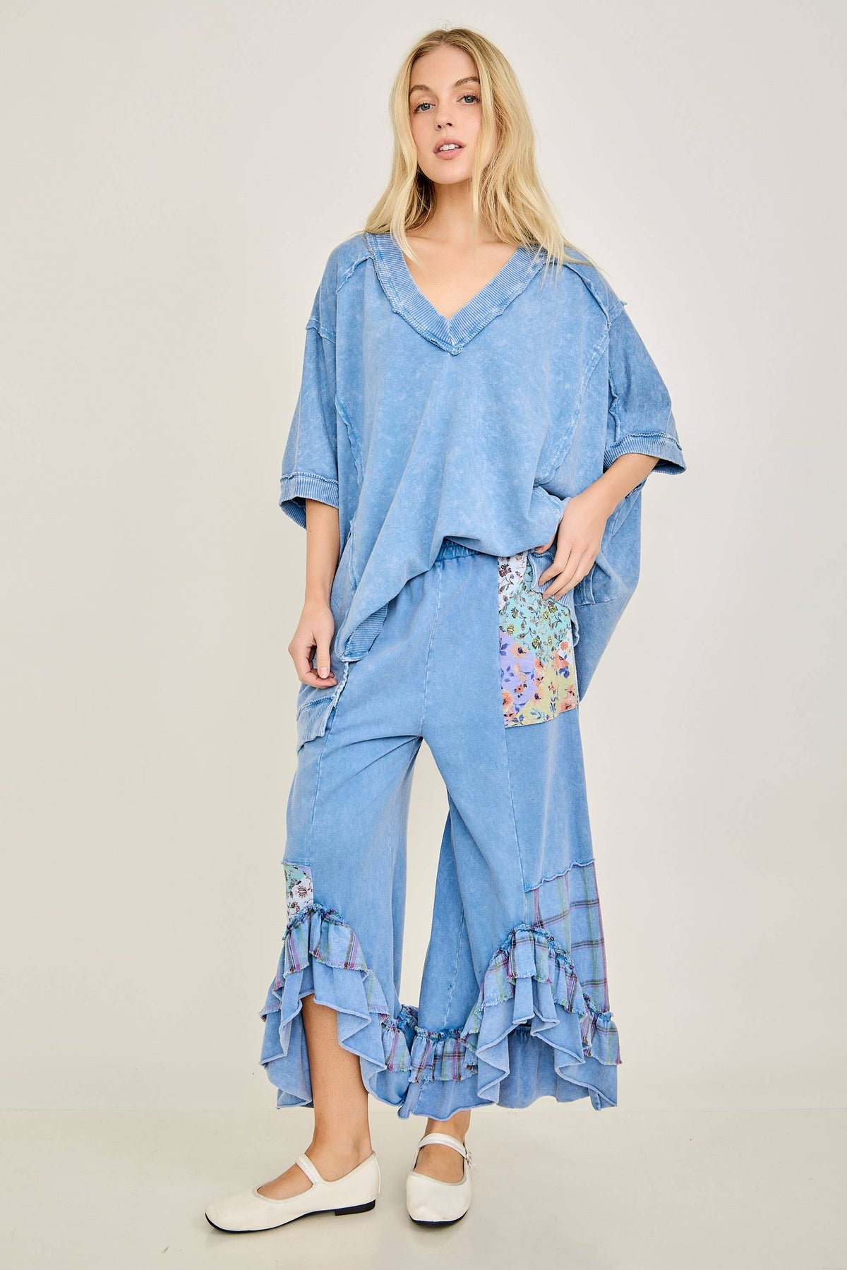 Mineral Washed Patchwork Pants