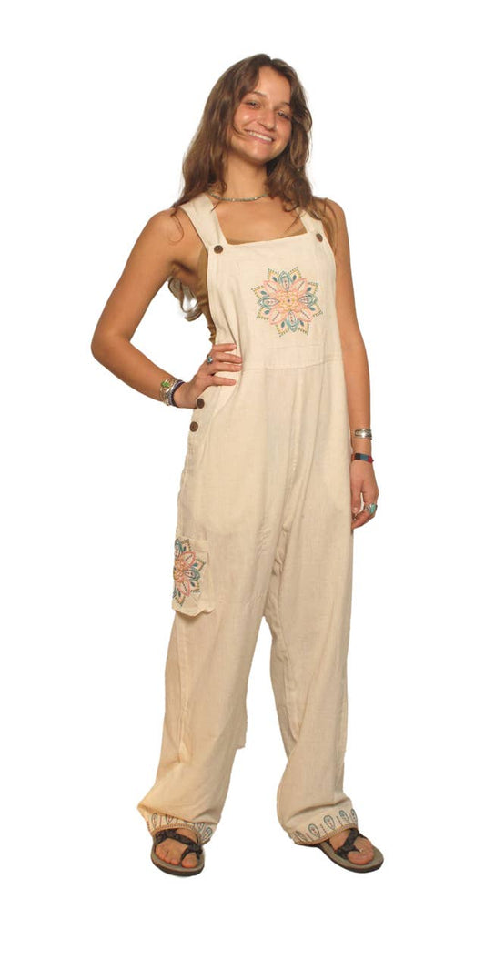 2296 Flux Cotton Overalls with Special Embroidery: Ivory