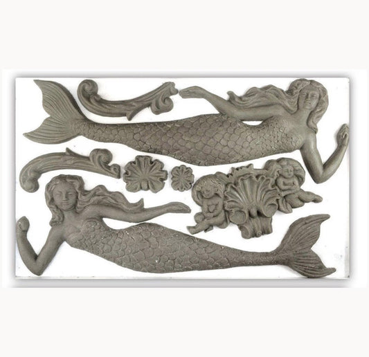 Sea Sisters Mermaid- IOD Mould - RETIRED - 6 x 10 Silicone Mould - Iron Orchid Design - micro edge rim