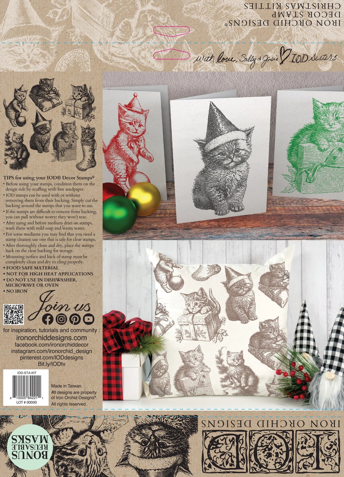 IOD Christmas Kitties Decor Stamp By Iron Orchid Design ( 12 x 12) RETIRED