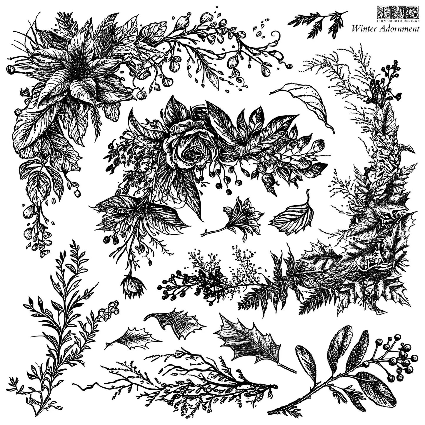 IOD Decor Stamp Winter Adornment 12x12" 2 PAGES by Iron Orchid Designs RETIRED