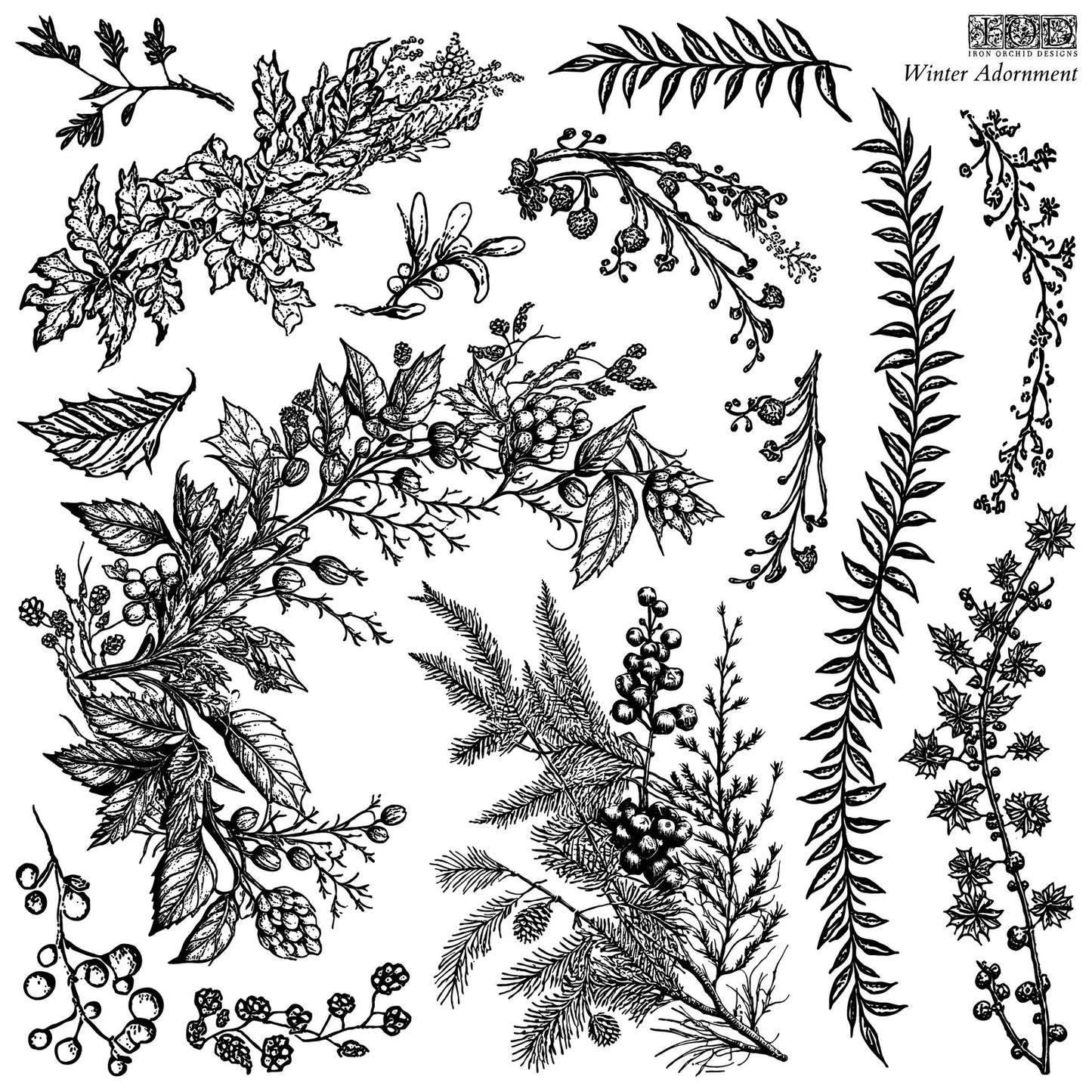 IOD Decor Stamp Winter Adornment 12x12" 2 PAGES by Iron Orchid Designs RETIRED